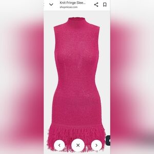 Pink Knit Fringe Sleeveless Dress